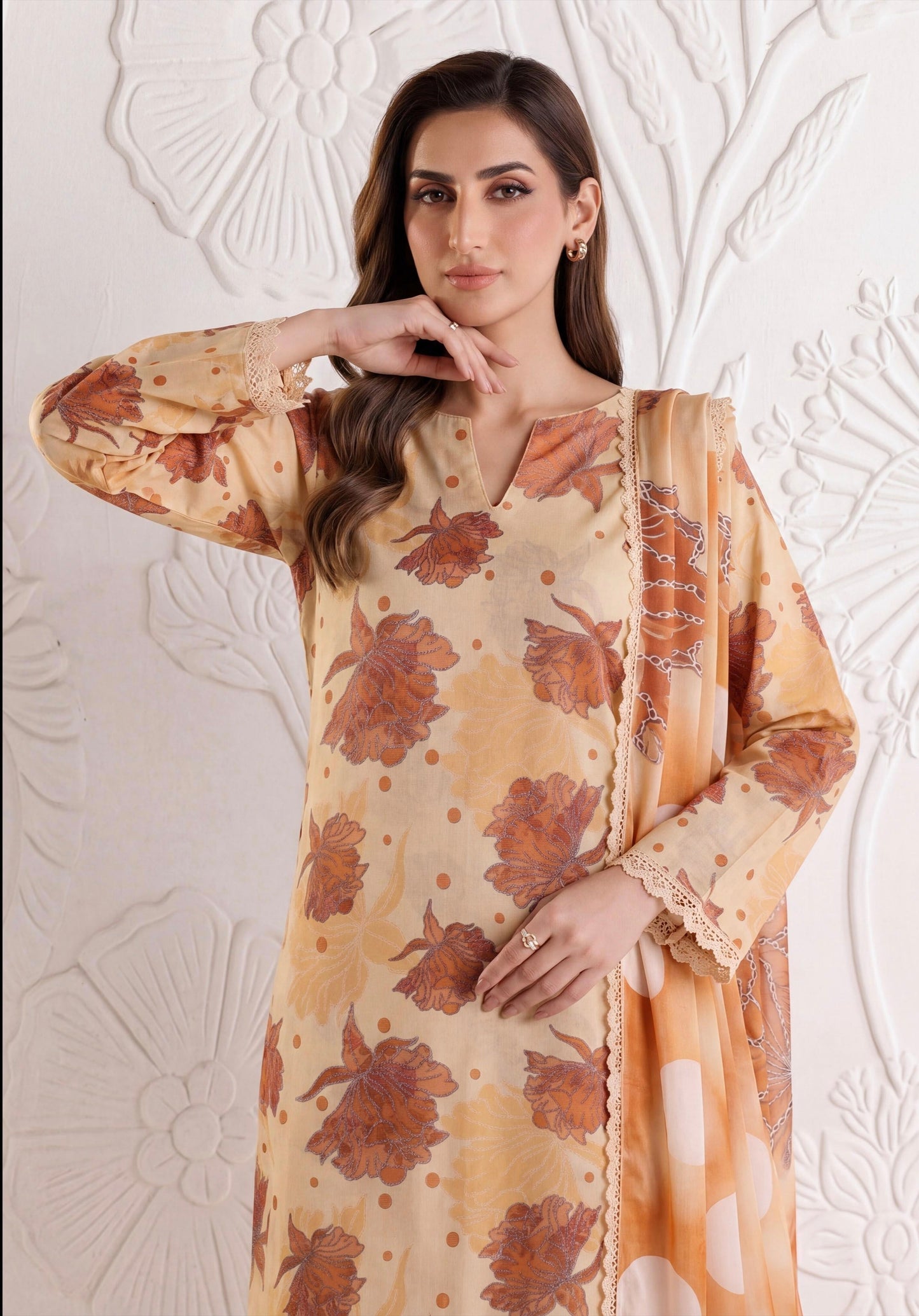 Earthy Bloom Lawn Suit – 3 Piece Unstitched