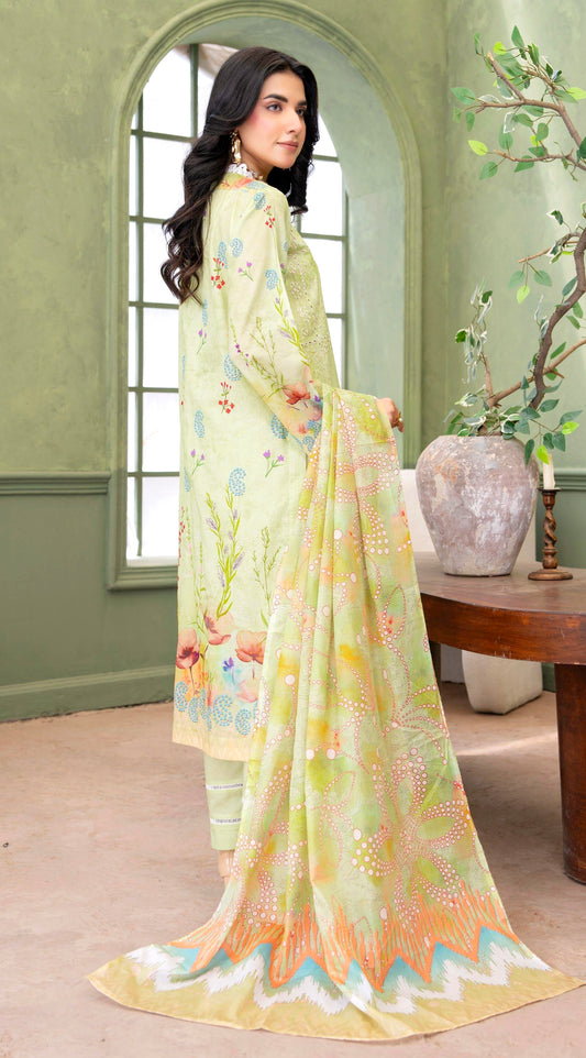 Lime Bloom Lawn Suit – 3 Piece Unstitched