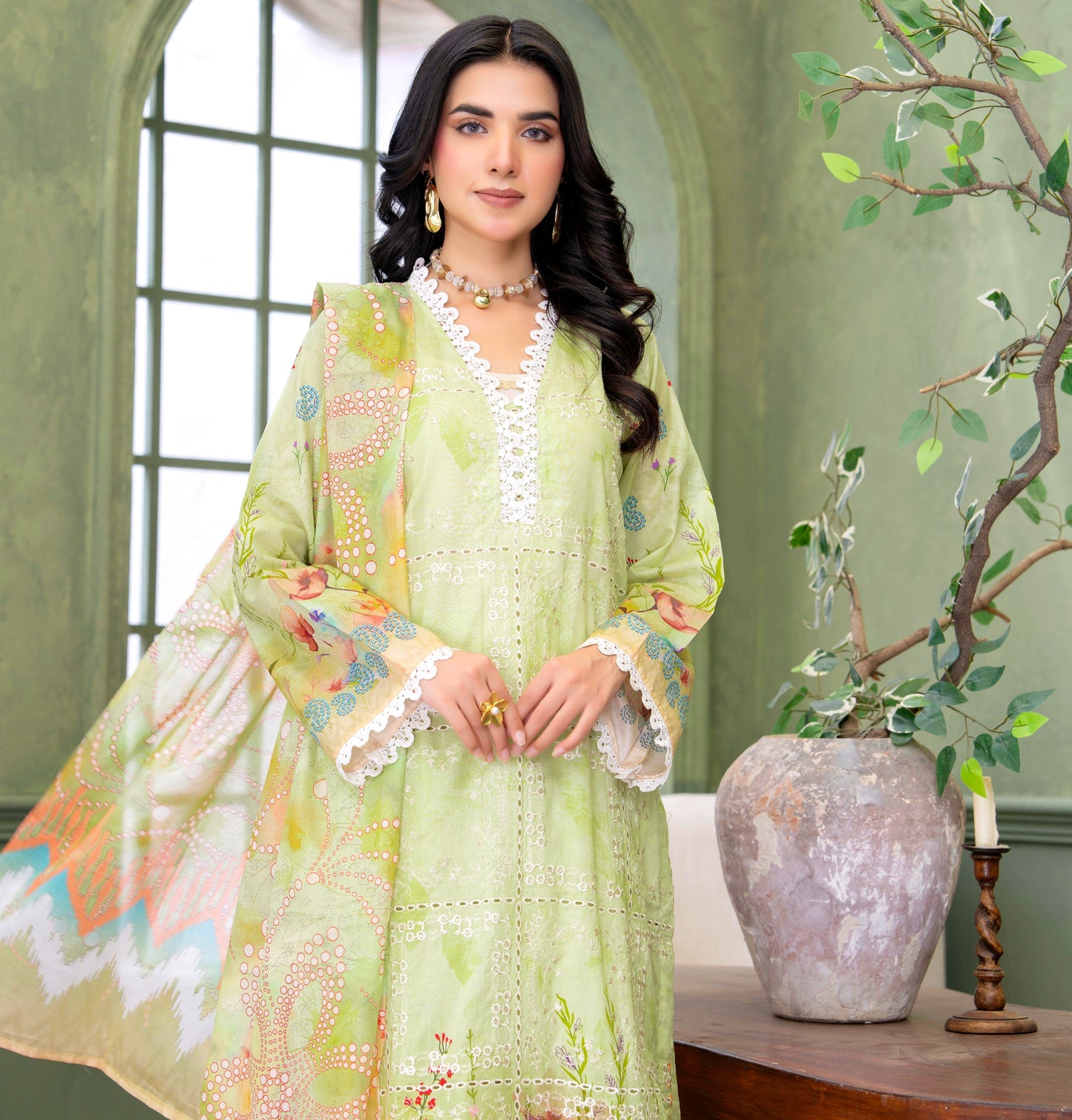 Lime Bloom Lawn Suit – 3 Piece Unstitched