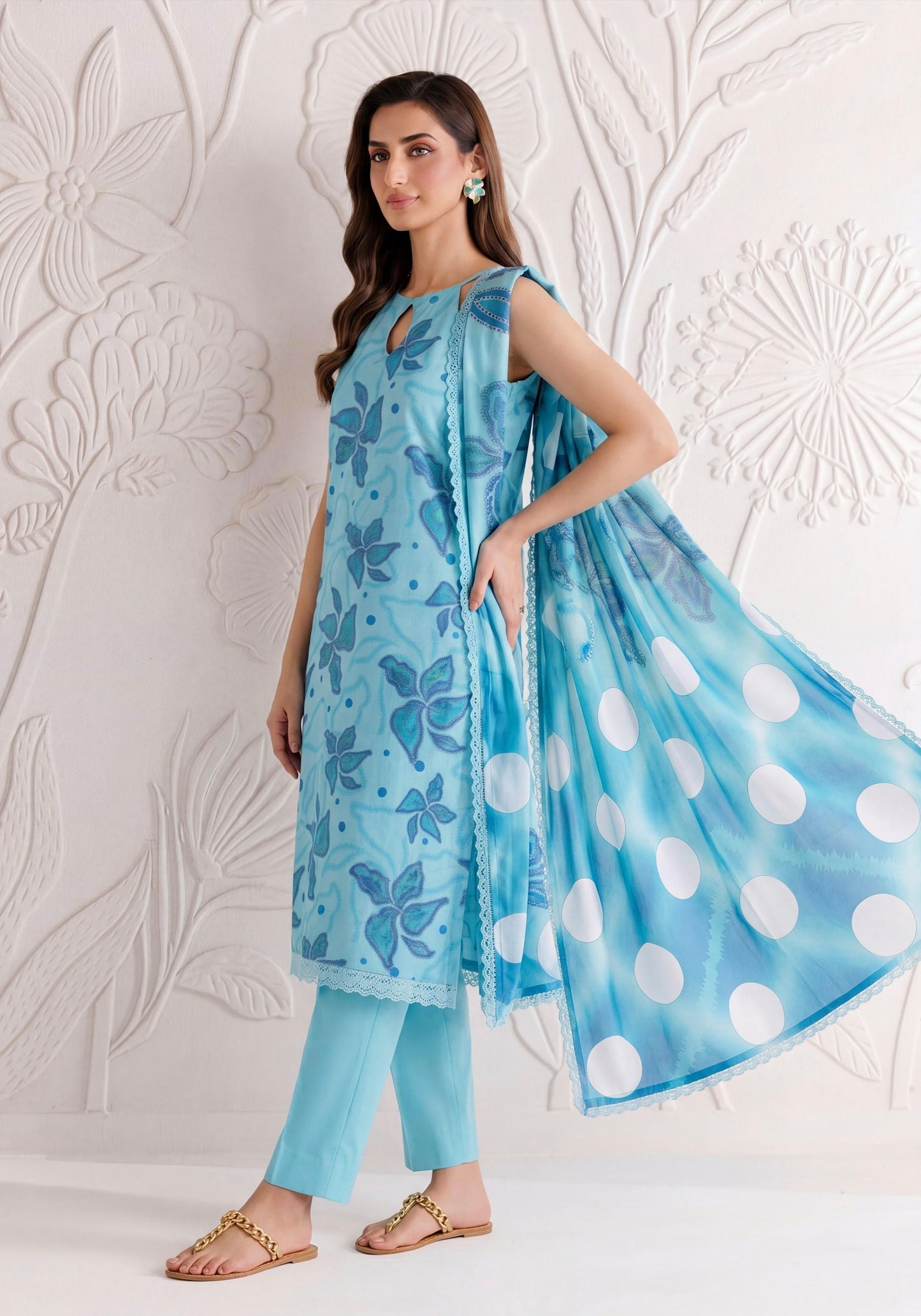 Azure Ripple Lawn Suit – 3 Piece Unstitched