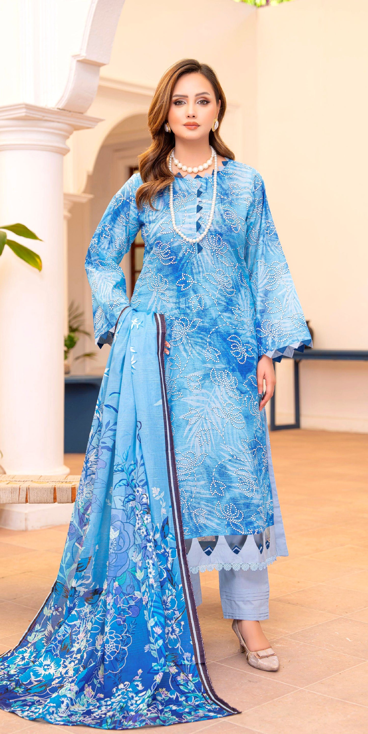 Indigo Ripple Lawn Suit – 3 Piece Unstitched