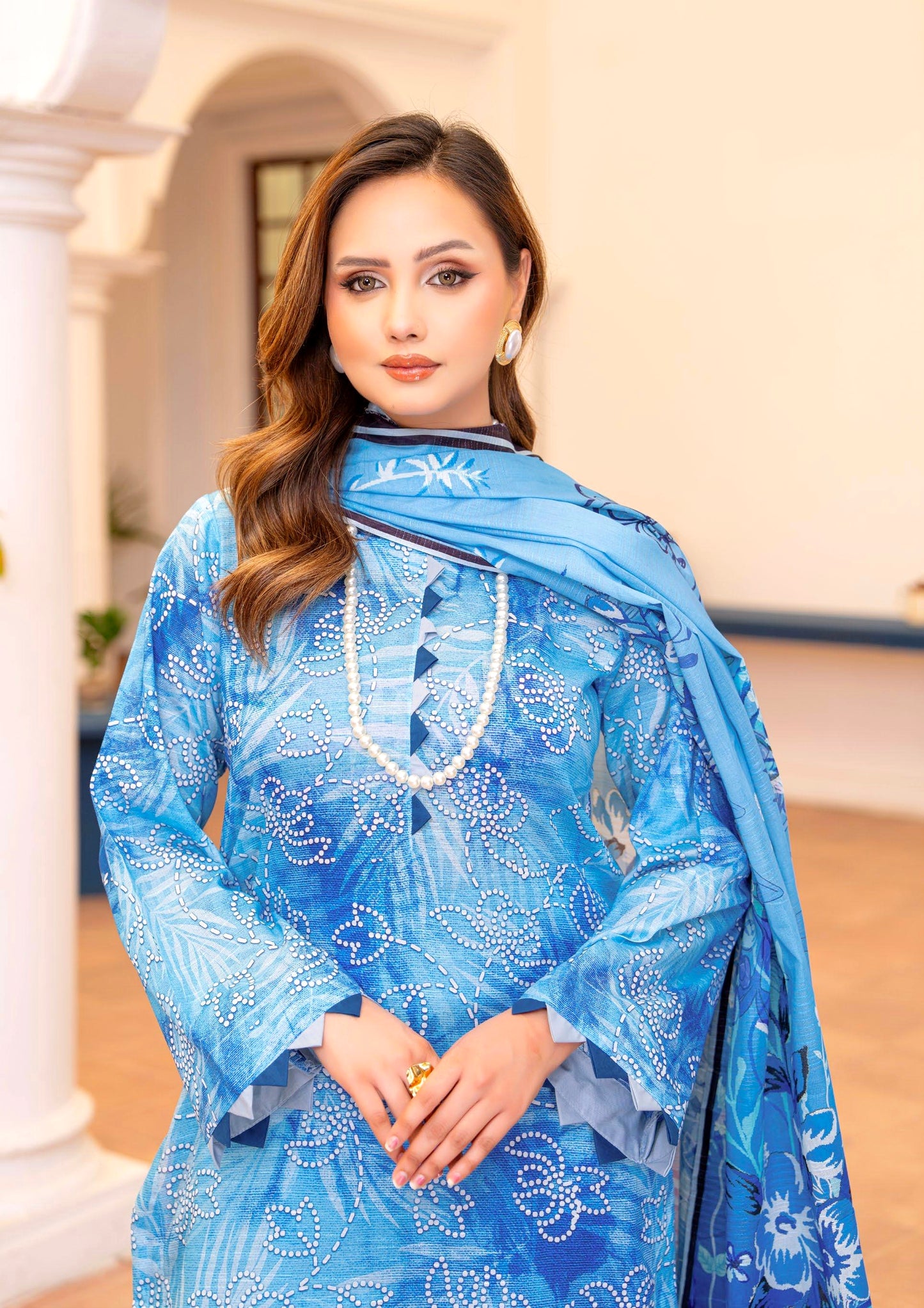 Indigo Ripple Lawn Suit – 3 Piece Unstitched