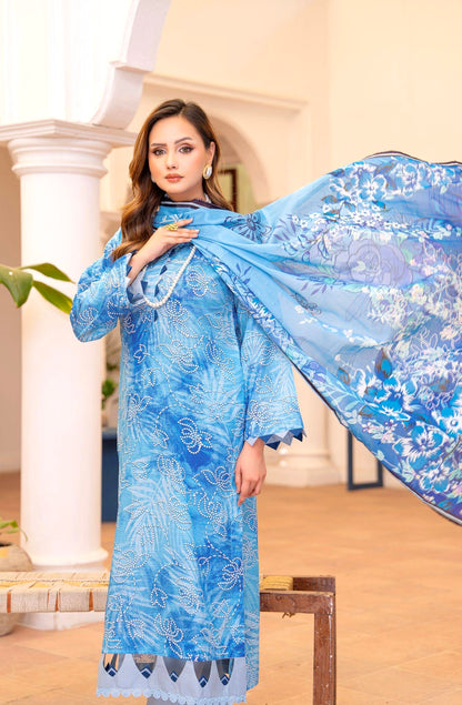 Indigo Ripple Lawn Suit – 3 Piece Unstitched