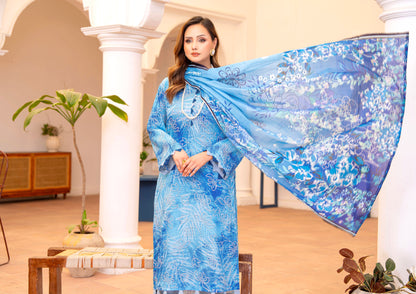 Indigo Ripple Lawn Suit – 3 Piece Unstitched