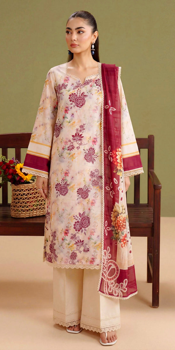 Ivory Dahlia Lawn Suit – 3 Piece Unstitched