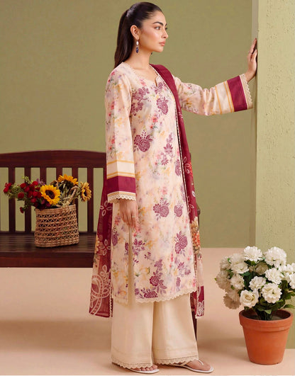 Ivory Dahlia Lawn Suit – 3 Piece Unstitched