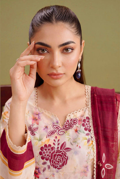 Ivory Dahlia Lawn Suit – 3 Piece Unstitched