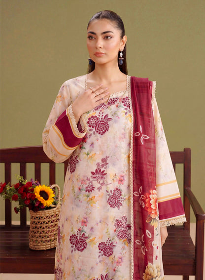 Ivory Dahlia Lawn Suit – 3 Piece Unstitched