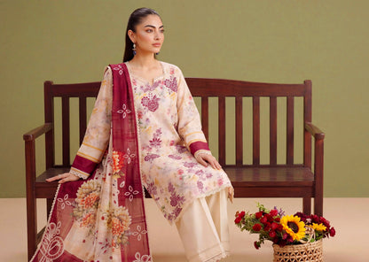 Ivory Dahlia Lawn Suit – 3 Piece Unstitched
