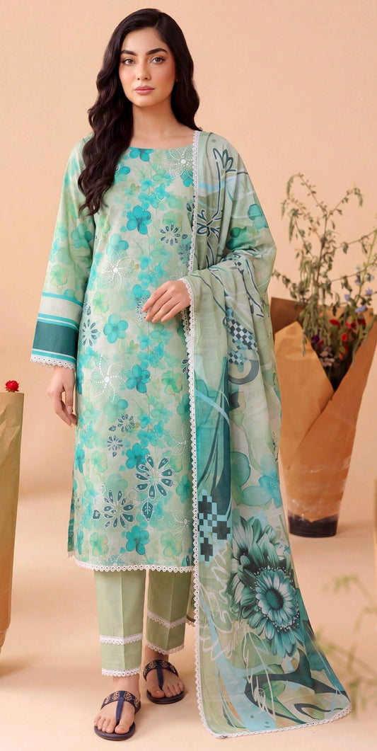 Mint Oasis Lawn Suit – 3 Piece Unstitched