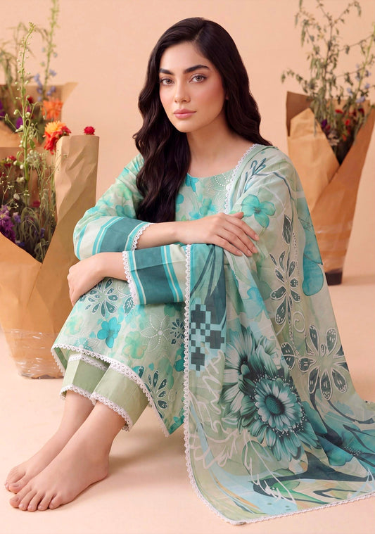 Mint Oasis Lawn Suit – 3 Piece Unstitched