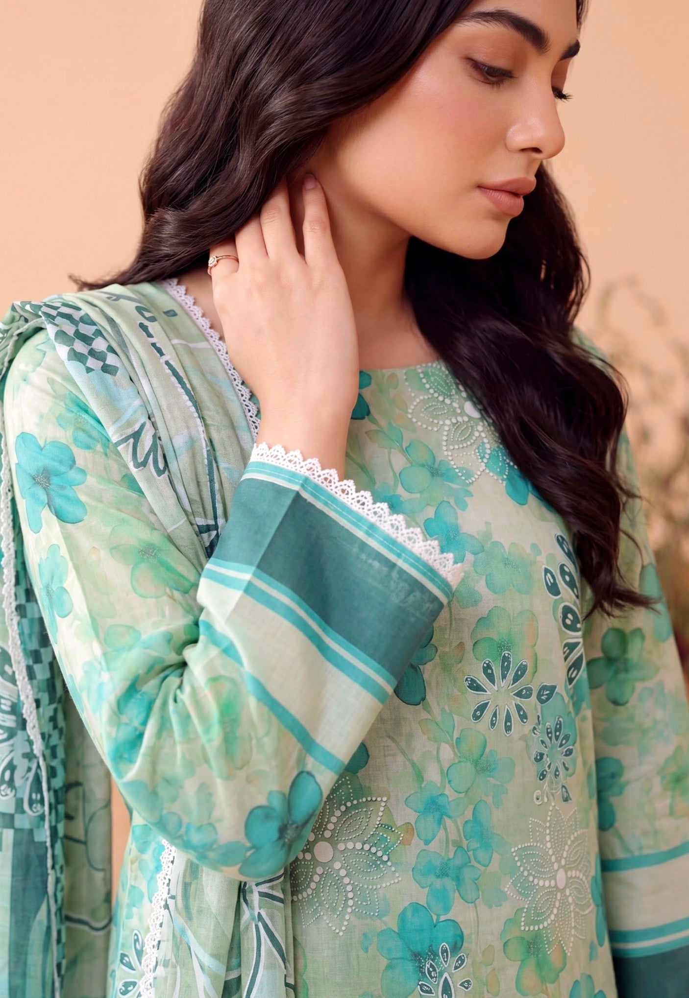 Mint Oasis Lawn Suit – 3 Piece Unstitched