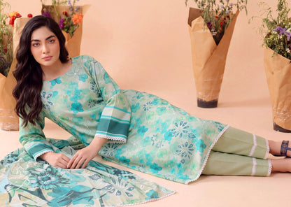 Mint Oasis Lawn Suit – 3 Piece Unstitched
