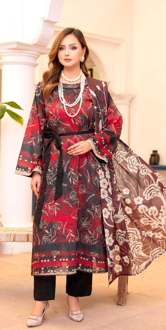 Noir Dahlia Lawn Suit – 3 Piece Unstitched