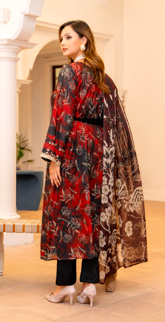 Noir Dahlia Lawn Suit – 3 Piece Unstitched