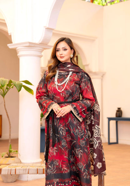 Noir Dahlia Lawn Suit – 3 Piece Unstitched