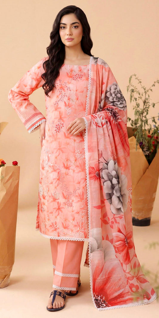 Peach Vignette Lawn Suit – 3 Piece Unstitched