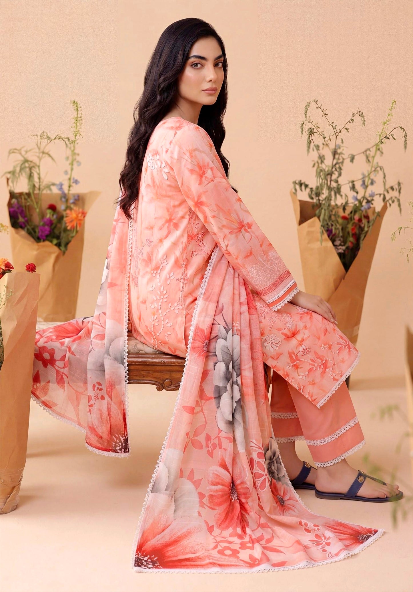 Peach Vignette Lawn Suit – 3 Piece Unstitched