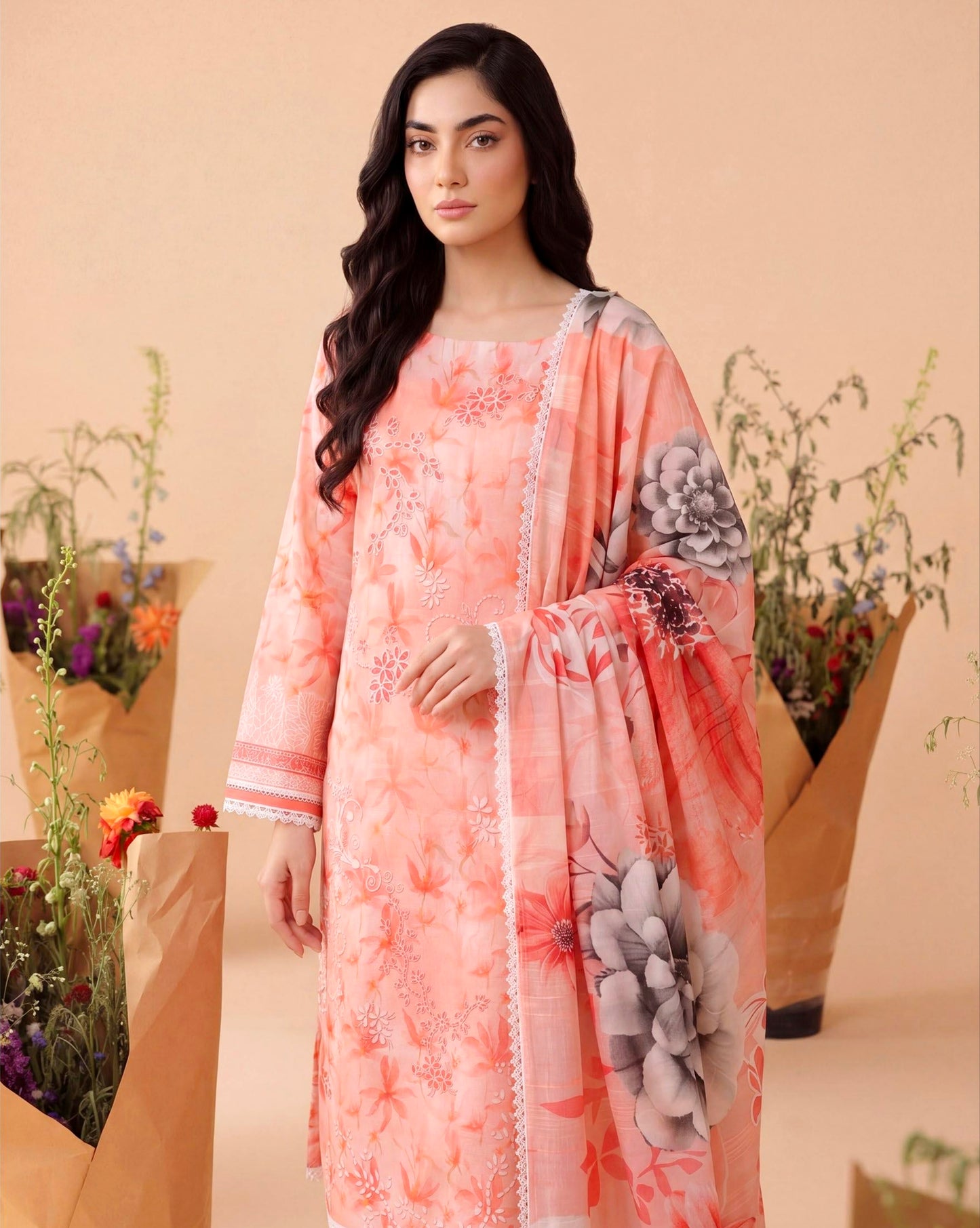 Peach Vignette Lawn Suit – 3 Piece Unstitched