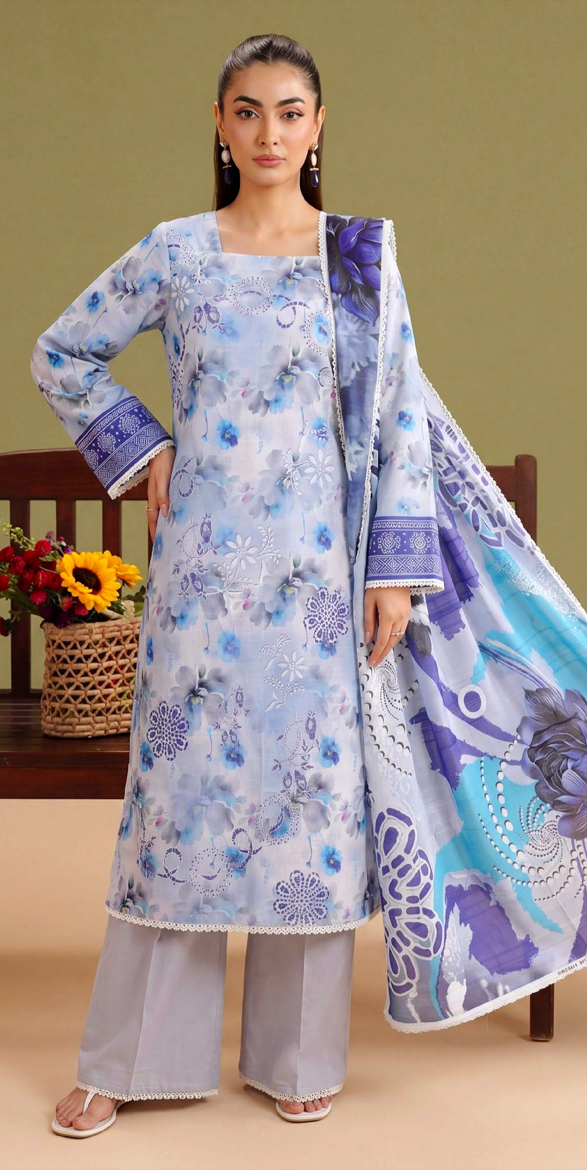 Periwinkle Solace Lawn Suit – 3 Piece Unstitched