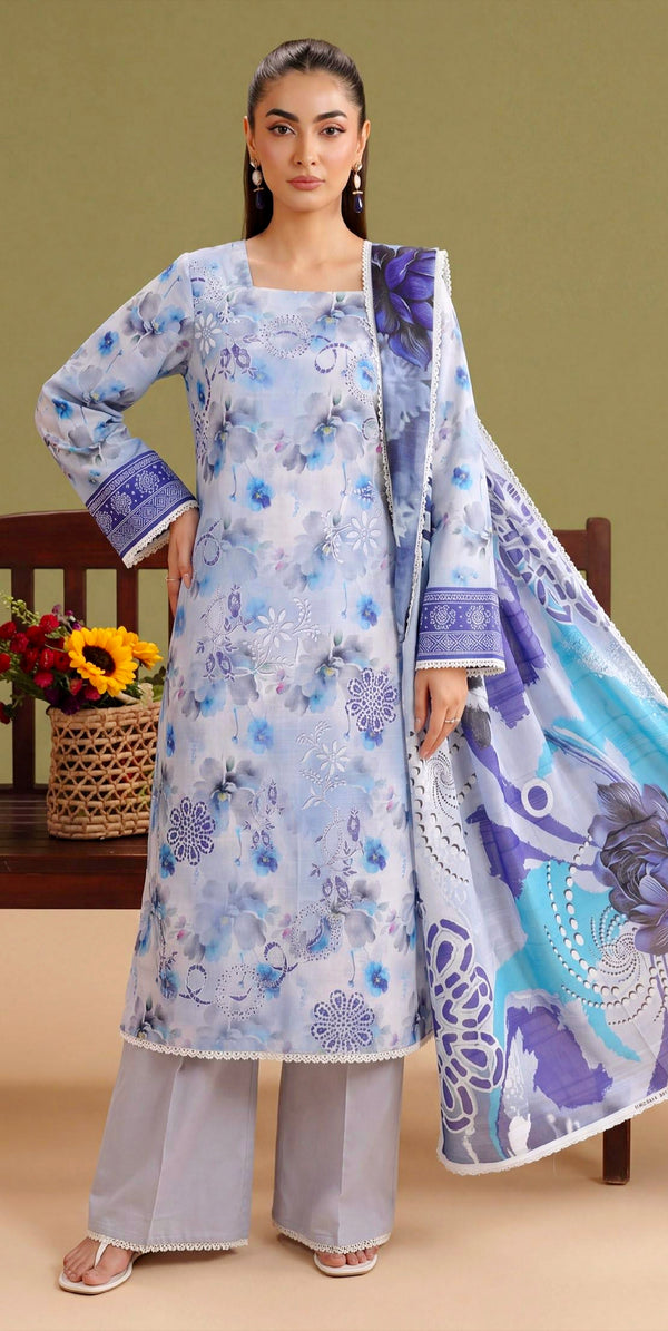 Periwinkle Solace Lawn Suit – 3 Piece Unstitched