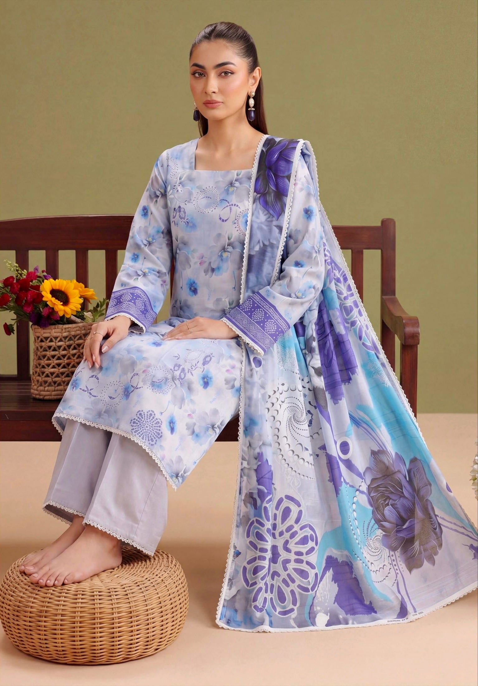 Periwinkle Solace Lawn Suit – 3 Piece Unstitched