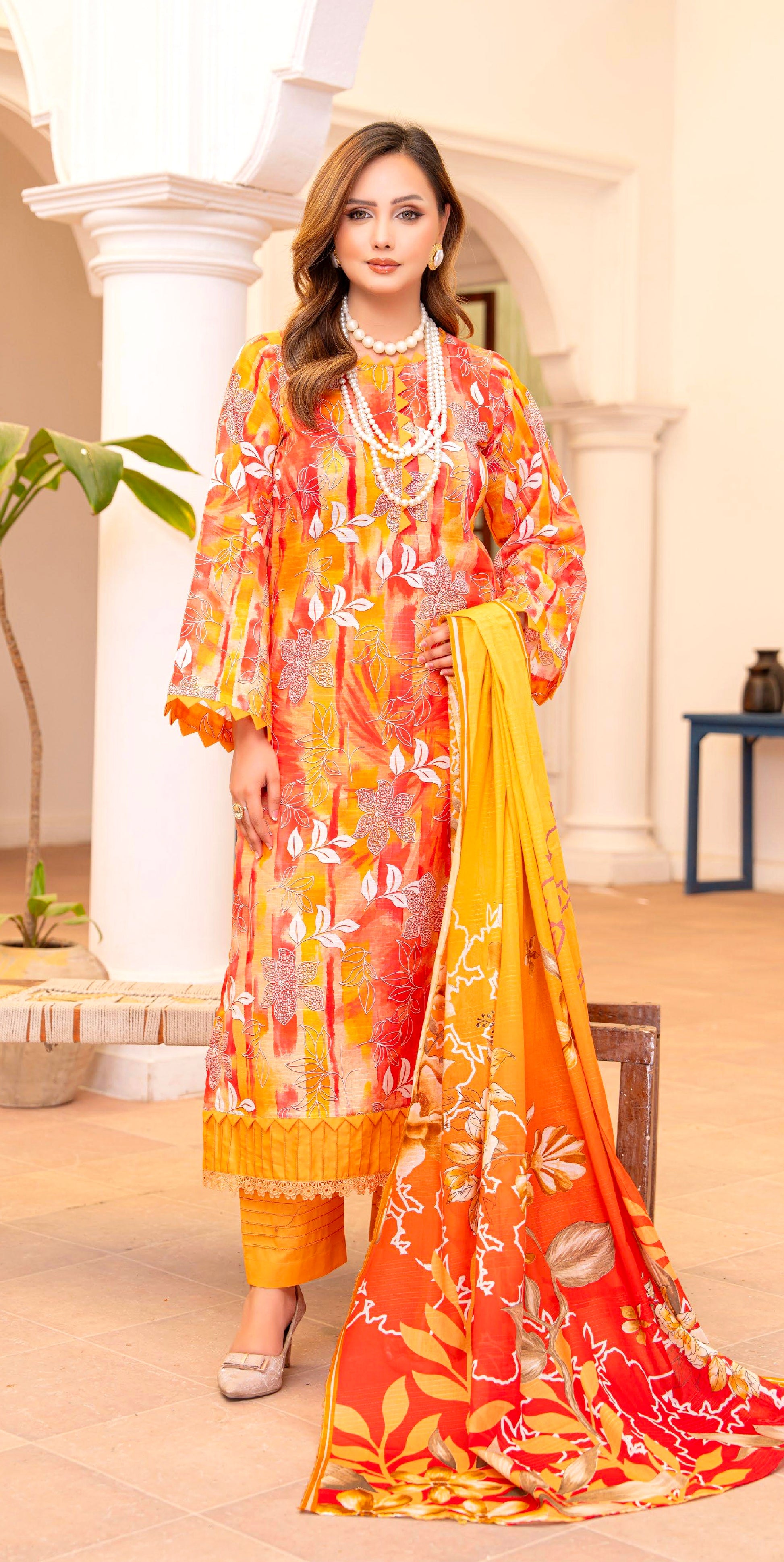 Solar Bloom Lawn Suit – 3 Piece Unstitched