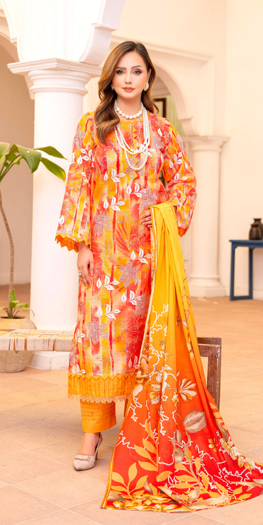 Solar Bloom Lawn Suit – 3 Piece Unstitched