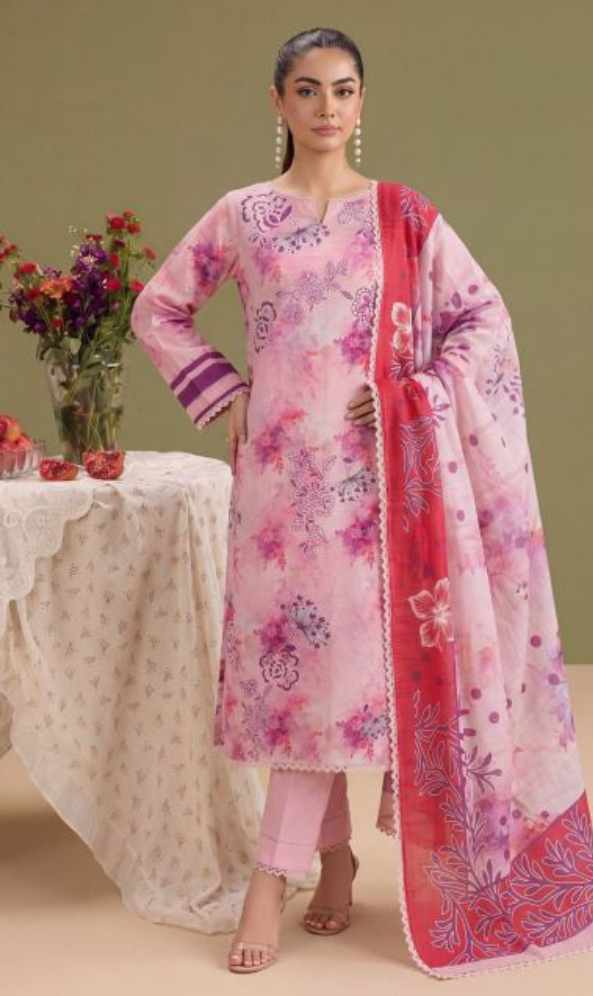 Blush Romance - Premium Unstitched Airjet Slub Lawn 3PC | House Of Ayra