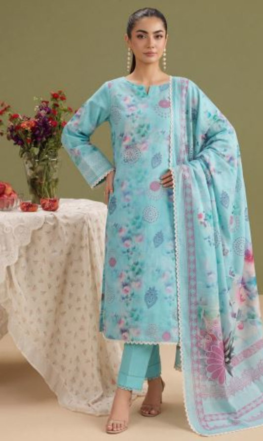 Azure Haze - Premium Unstitched Airjet Slub Lawn 3PC | House Of Ayra