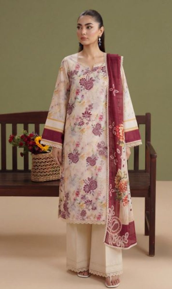 Ivory Dahlia -  Premium Unstitched Airjet Slub Lawn 3PC | House Of Ayra