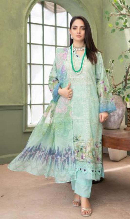 Mint Fiza -  Luxury Digital Print Lawn Shirt with Fancy Embroidery