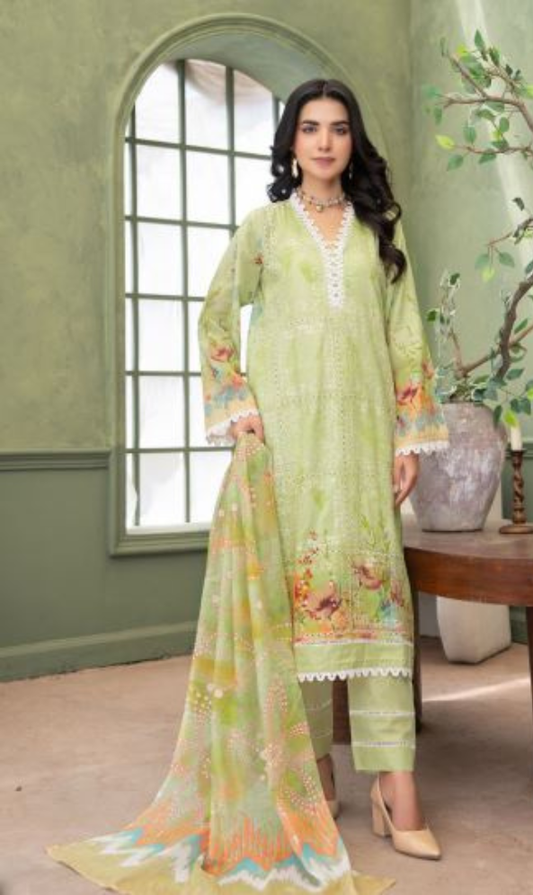 Lime Bloom -  Luxury Digital Print Lawn Shirt with Fancy Embroidery