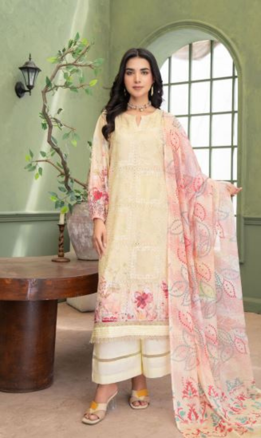 Yellow Solace -  Luxury Digital Print Lawn Shirt with Fancy Embroidery