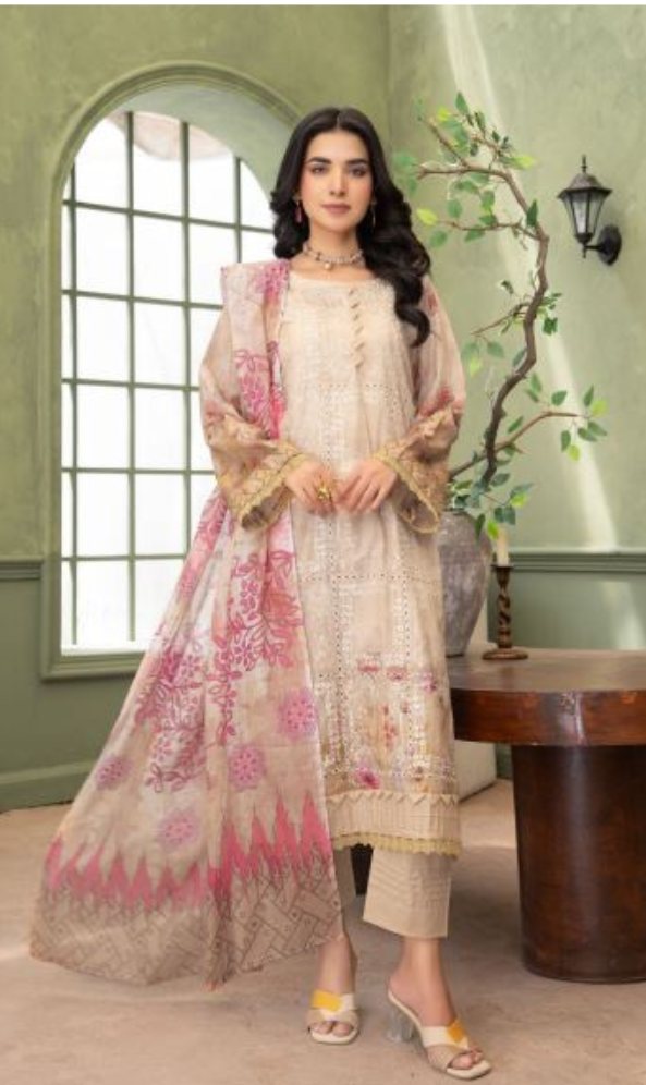 Ivory Elegance  -  Luxury Digital Print Lawn Shirt with Fancy Embroidery