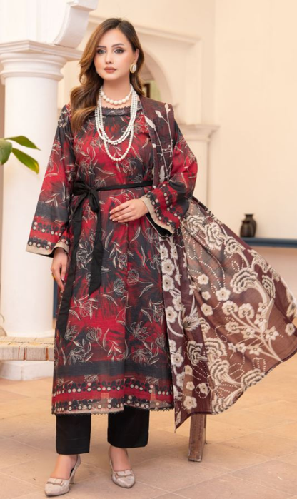 Siyah Suroor - Premium Unstitched Black Airjet Slub Lawn 3PC | House Of Ayra