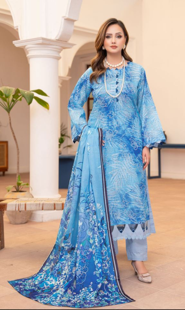 Feroza - Premium Unstitched Turquoise Airjet Slub Lawn 3PC | House Of Ayra