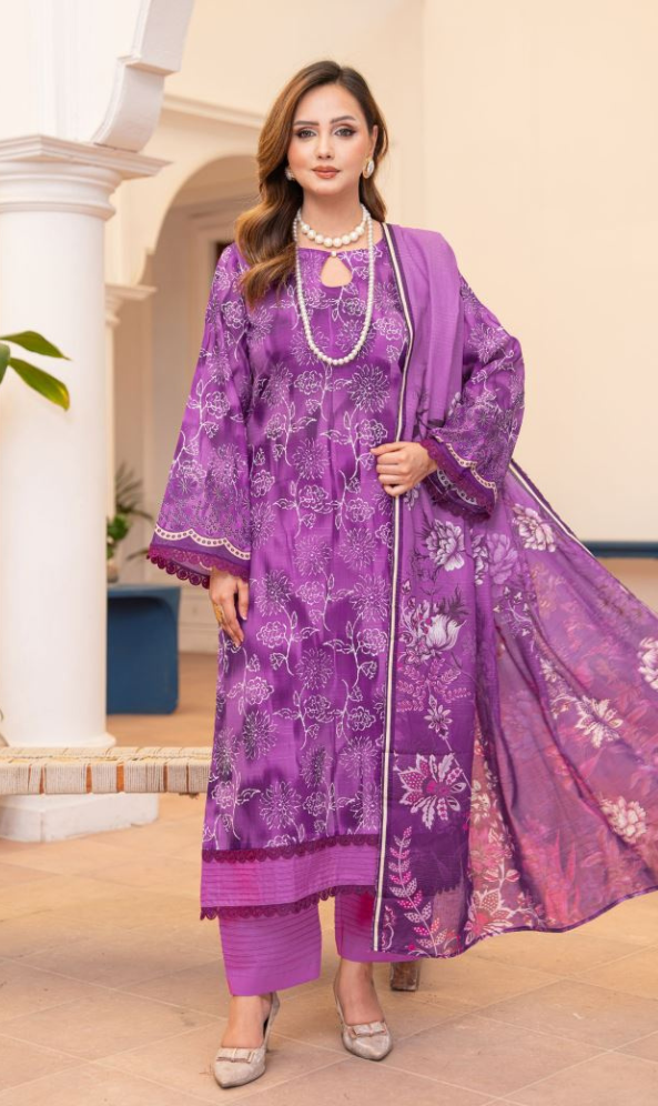 Velvet Iris - Unstitched Premium Airjet Slub Lawn 3PC | House Of Ayra