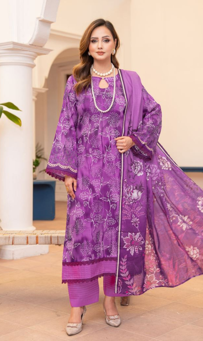 Velvet Iris - Unstitched Premium Airjet Slub Lawn 3PC | House Of Ayra