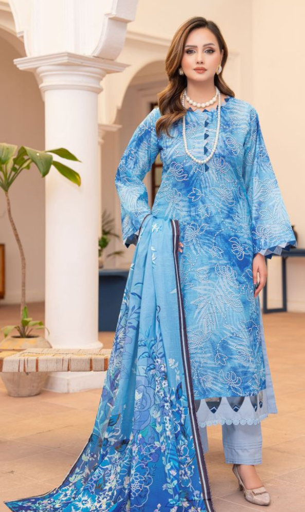 Indigo Ripple - Premium Unstitched Airjet Slub Lawn 3PC | House Of Ayra