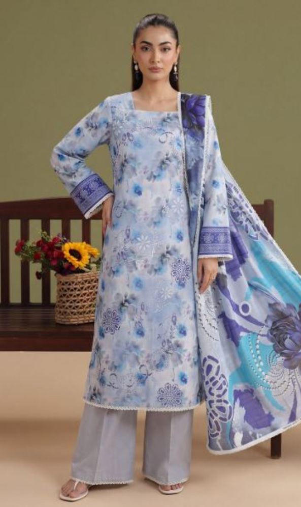 Periwinkle Solace -  Premium Unstitched Airjet Slub Lawn 3PC | House Of Ayra
